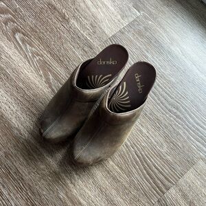 Dansko High Heel Leather Slip-On Clogs w/ Rivets